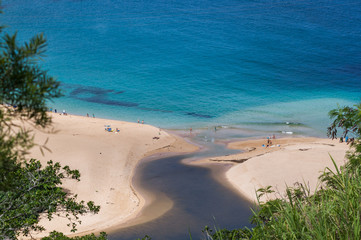 Hawaii beach at Waimea bay river on the north shore of Oahu Hawaii 