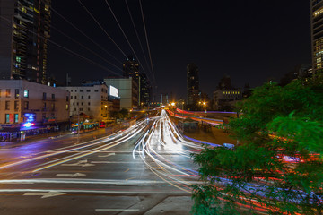 Long exposure photo along Avenue of the Americas in Manhattan on night.