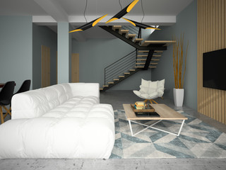 Interior modern design room 3D illustration