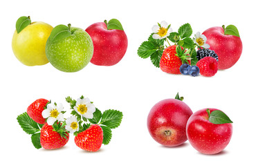 strawberry,apple,raspberry,blackberry, bilberry, blueberries isolated on white
