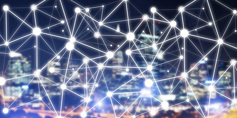 Modern wireless technologies as means of communucation and networking on dark background