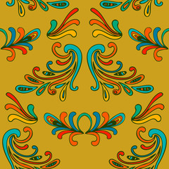 Colorful floral damask seamless pattern with. Curly background. Vector illustration.