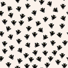 Abstract seamless pattern for girls, boys, clothes. Creative vector background with cats with wings.Funny wallpaper for textile and fabric. Fashion style. Colorful bright.