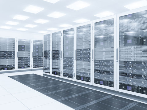 Server Room. 3d Rendering Of Data Center