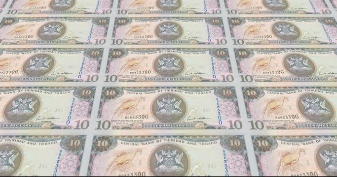 Banknotes of ten dollars of Trinidad and Tobago, cash money, loop