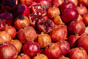 Pomegranates at the Market. Ripe pomegranates