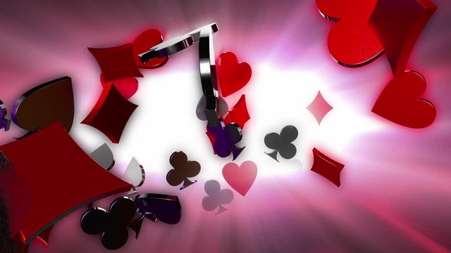 3D Suits of playing cards fly by the screen in loop