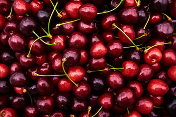 Cherries background. Sweet red cherries