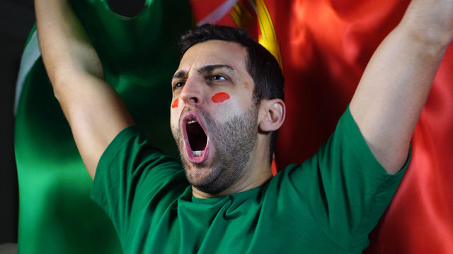 Portuguese Guy Waving Portugal Flag