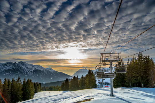 sunset ski lift