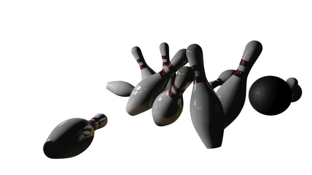 Isolated Bowling Ball Striking 10 Pins