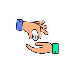 Hand giving the clock color icon. Vector isolated illustration