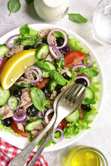 Tuna salad with vegetables.Top view.