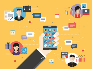 Communication and business with smart phone.