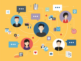 Social network connection.  Communication in internet.  Social media icon set. Business people connected by work