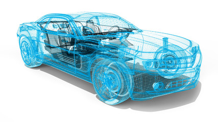Wire Frame car / 3D render image representing an luxury car in wire frame 
