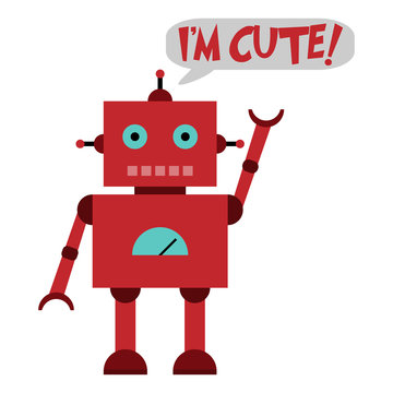 Vector illustration of a toy Robot and text I'M CUTE !