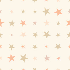 Colorful seamless pattern with halftone stars on beige background. Vector illustration.