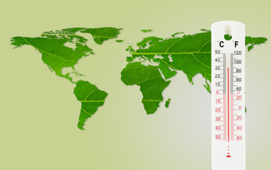 Thermometer check the world map temperature with impact of global environment concept, Elements of...