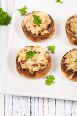 Vegetarian Stuffed Mushrooms. Selective focus.