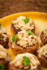 Vegetarian Stuffed Mushrooms. Selective focus.