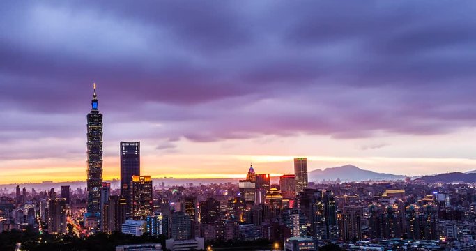 this is taiwan taipei 101 beautiful sunset  in  Tiger Mountain timelapse