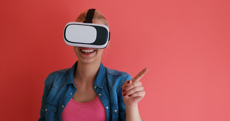 young girl using VR headset glasses of virtual reality