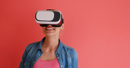 young girl using VR headset glasses of virtual reality