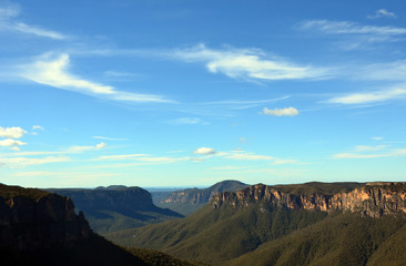 View of the Grose Valley from Govetts Leap lookout, Blue Mountains National Park, Blackheath, Australia. A World Heritage Area.