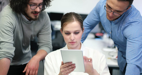 Startup Business Team At A Meeting at modern office building