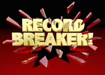 Record Breaker Words Breaking Through Glass Top Results 3d Illustration