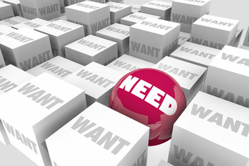 Need Vs Want Sphere in Cubes Necessary Demand 3d Illustration © iQoncept