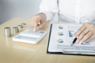  Accountant or banker calculating balance. finances investment economy saving money or insurance concept.