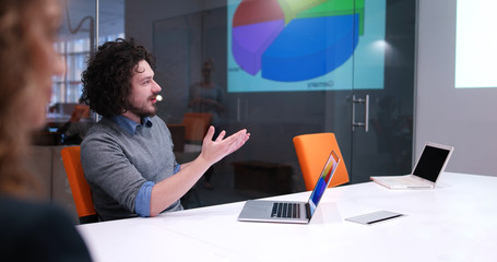 Startup Business Team At A Meeting at modern office building