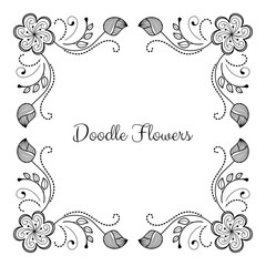 Hand drawn monochrome floral frame. Place for text. Vector illustration