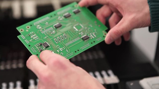 Close-up of electronic circuit board with processor. Hi tech computer chip close up