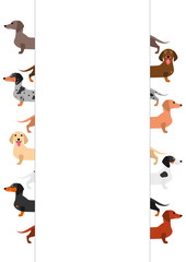 colorful Dachshund in a row with white card on it