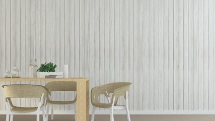 Interior living space in hotel and wall wood decoration - 3D Rendering
