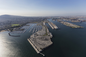 Aerial view of the San Pedro marina and harbor facilities in Los Angeles, California. - obrazy, fototapety, plakaty