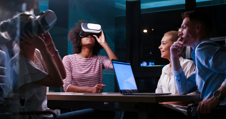 Multiethnic Business team using virtual reality headset