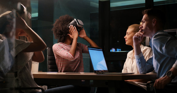 Multiethnic Business team using virtual reality headset