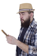 young man with a beard and a cigar