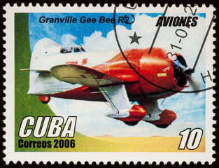 Old American aircraft Granville Gee Bee R2 (1932) on postage stamp