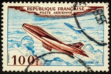 Mystere IV - French fighter-bomber aircraft (1952) on postage stamp