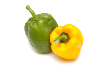 Green and yellow color bell pepper on white background isolated
