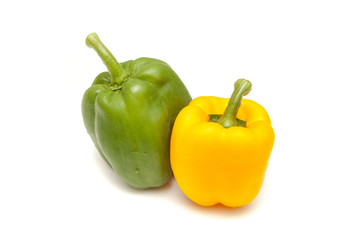 Green and yellow color bell pepper on white background isolated