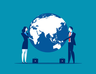 Business team holding the globe. Concept business vector illustration.