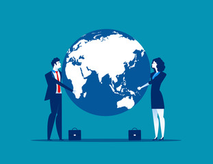 Business team holding the globe. Concept business vector illustration.