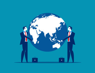 Business team holding the globe. Concept business vector illustration.