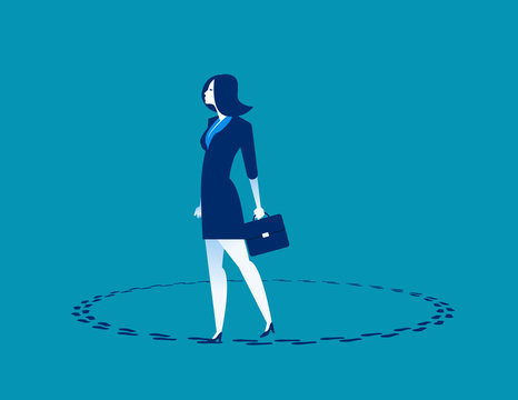 Businesswoman Walking In Circle. Concept Business Vector Illustration.